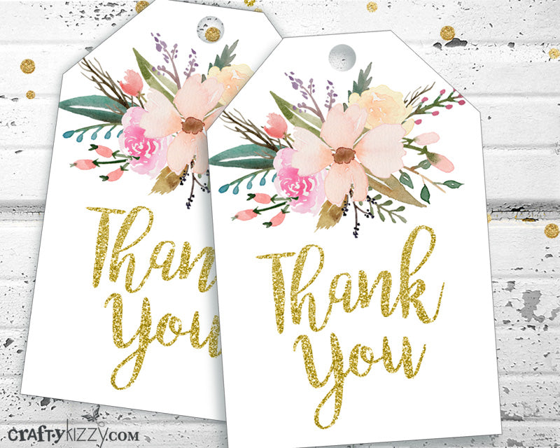 Watercolor Floral Thank You Tags Baby Shower Bridal Shower Thank You Craftykizzy