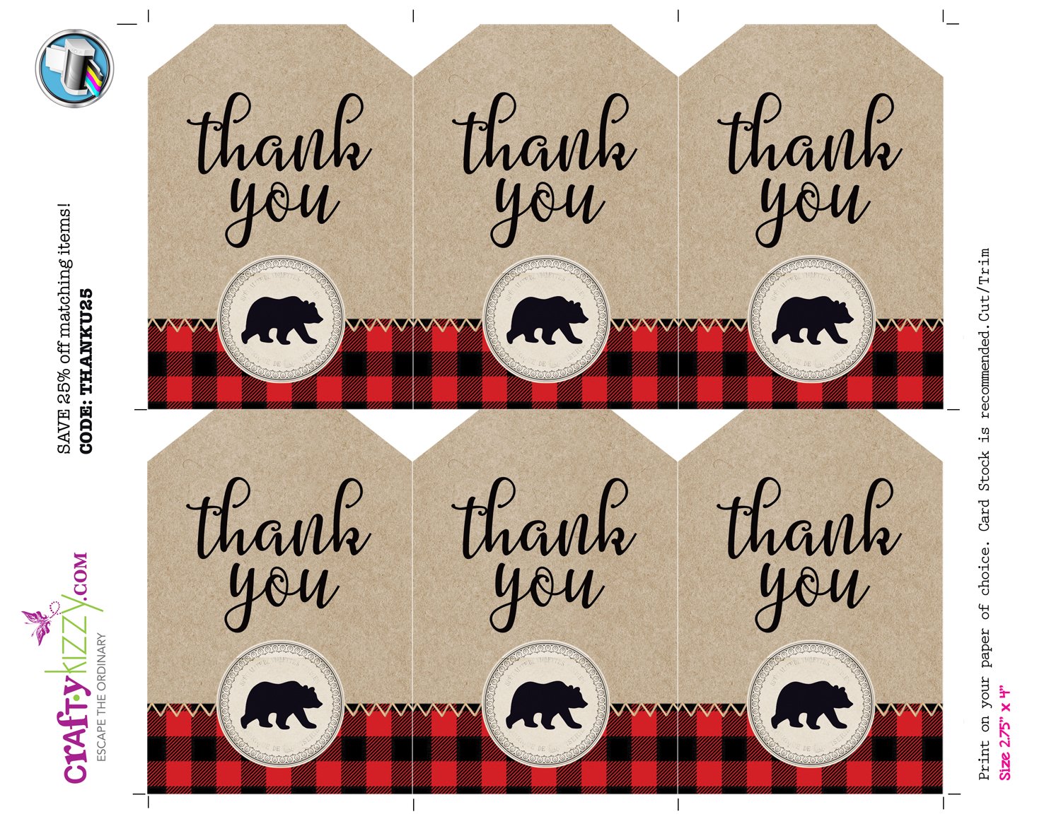 Lumberjack Baby Boy Thank You Favor Tags - Red Plaid Baby ...