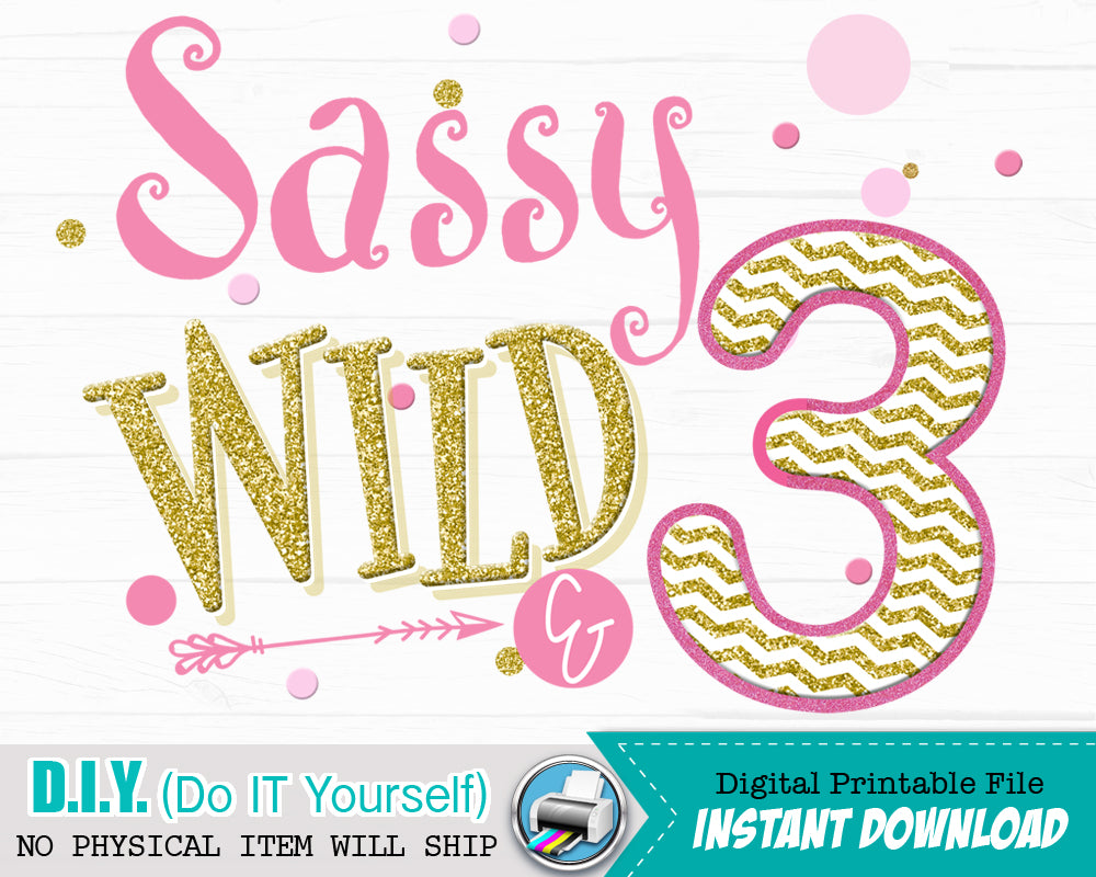 Download Sassy Wild and Three Iron On - Wild 3 Birthday Shirt Digital Transfer Decal - INSTANT DOWNLOAD ...