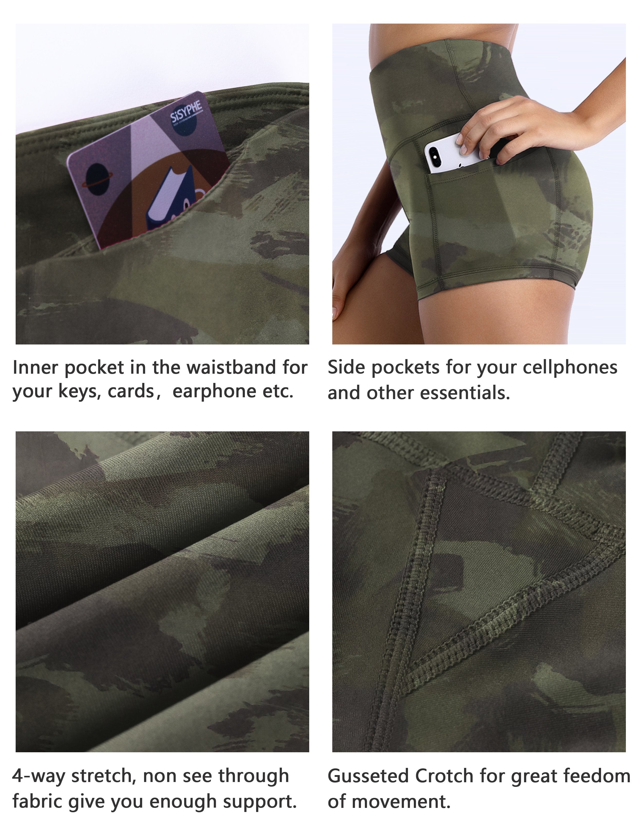 2.5" Printed Side Pockets Jogging Shorts green brushcamo Sleek, soft, smooth and totally comfortable: our newest sexy style is here. Softest-ever fabric High elasticity High density 4-way stretch Fabric doesn't attract lint easily No see-through Moisture-wicking Machine wash 78% Polyester, 22% Spandex