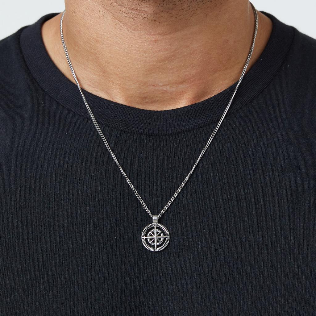 Navigation Compass Pendant Necklace in Sterling Silver