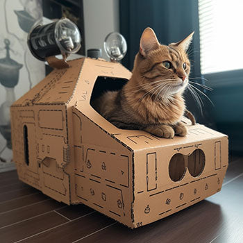 spaceship for cats with cardboard box
