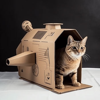 space station for cats out of cardboard box
