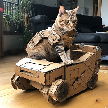 cats playing with cardboard boxes