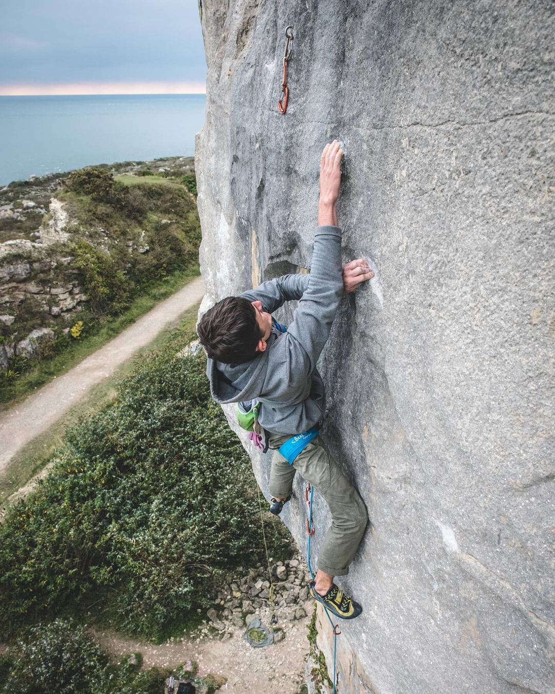 Pongoose Blog: Seb Miller climbing 'Hurricane on a Millpond, 7c+' at the Cuttings, Portland image