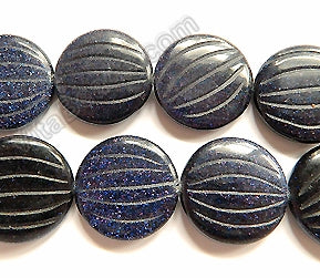 Blue Goldstone  -  Carved Pumpkin Puff Coin Beads  16"