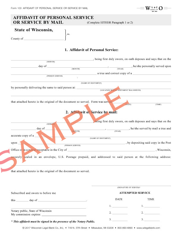 memoranda or affidavit form for wisconsin