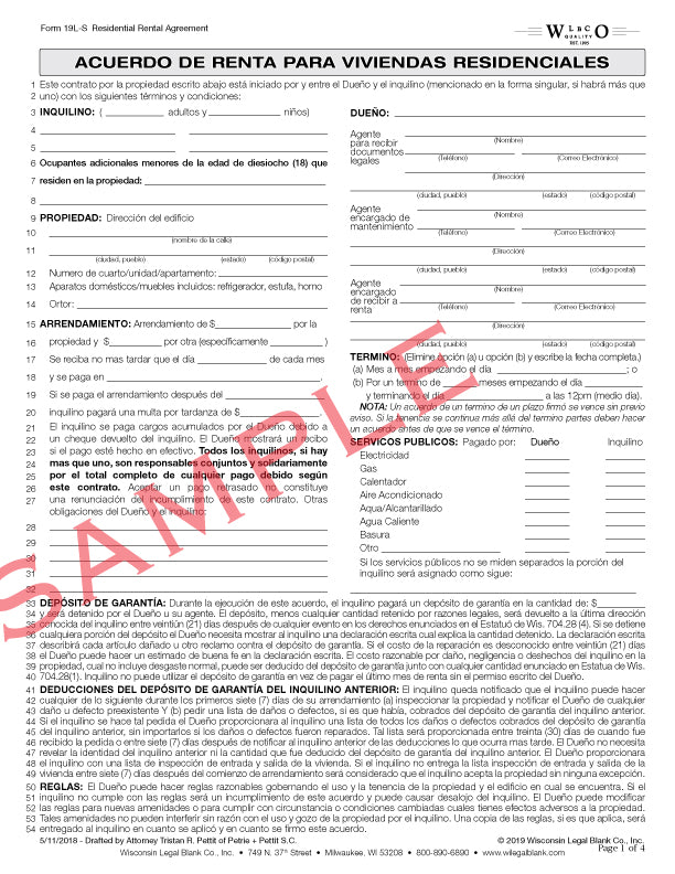 Form No 19 Residential Rental Agreement