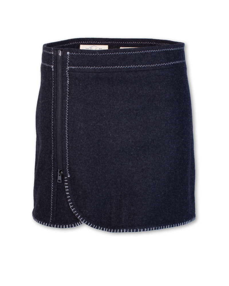 Blanket Stitch Wool Zip Skirt