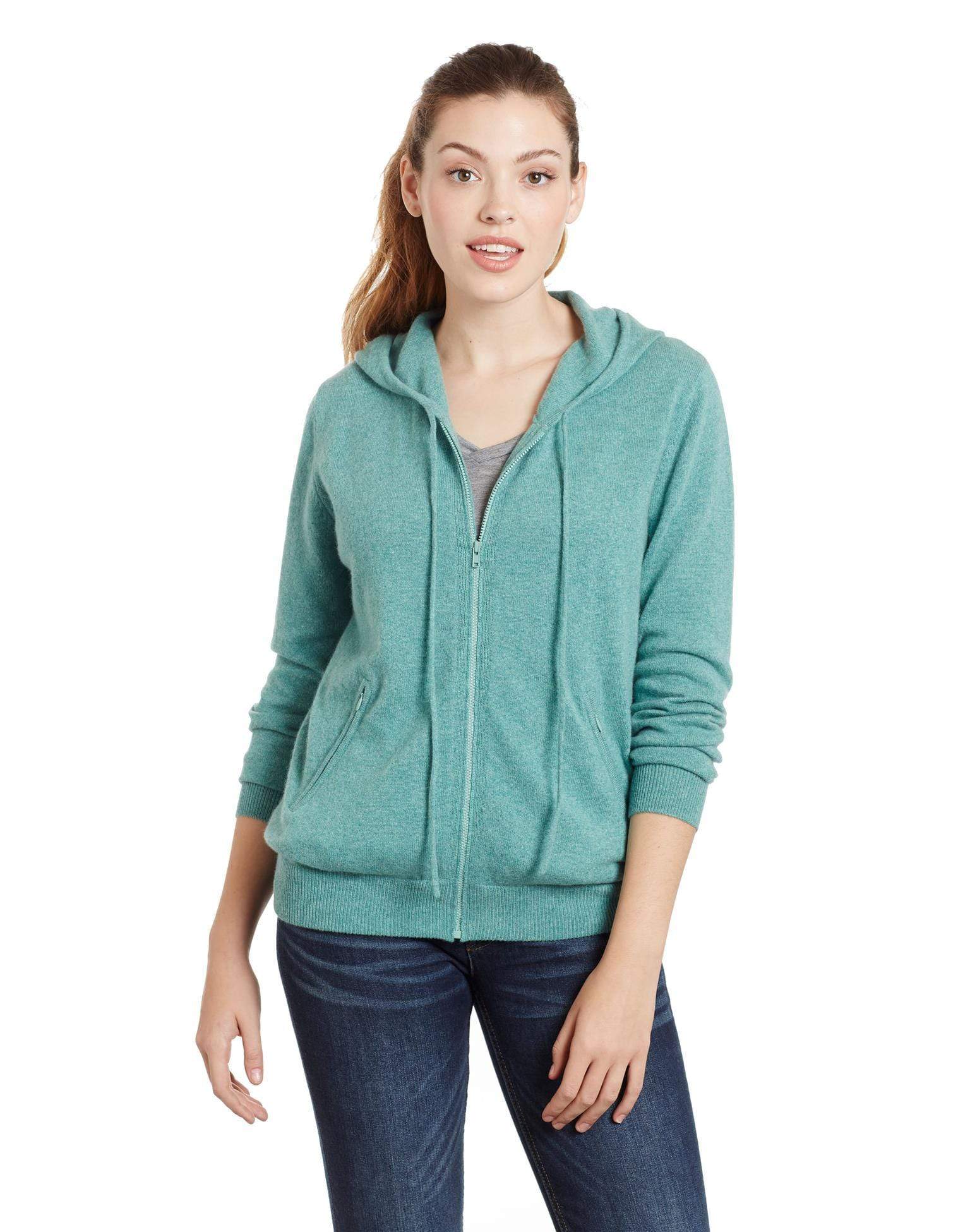 Women's Zip Up Cashmere Hoodie - Cashmere Cardigan Sweater w Pockets ...