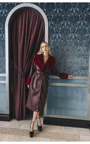 Hilary Macmillan - Leather Wrap Coat in Burgundy - jacket