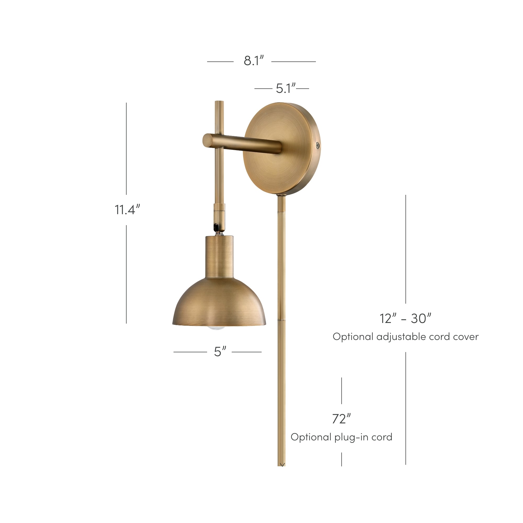 Plug-In Adjustable Metal Wall Light Brass 