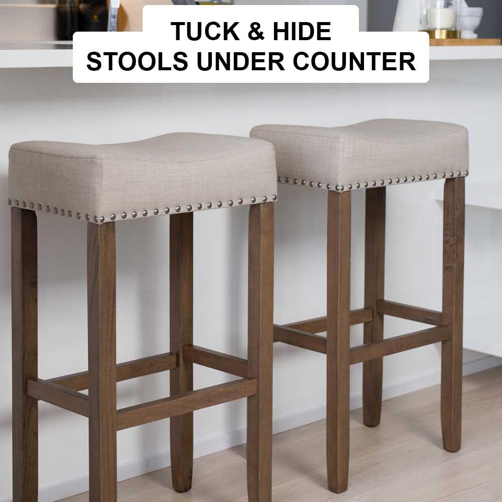 Hylie Nailhead 29 Bar Stool Dark Beige Seat Sand Finish Nathan James