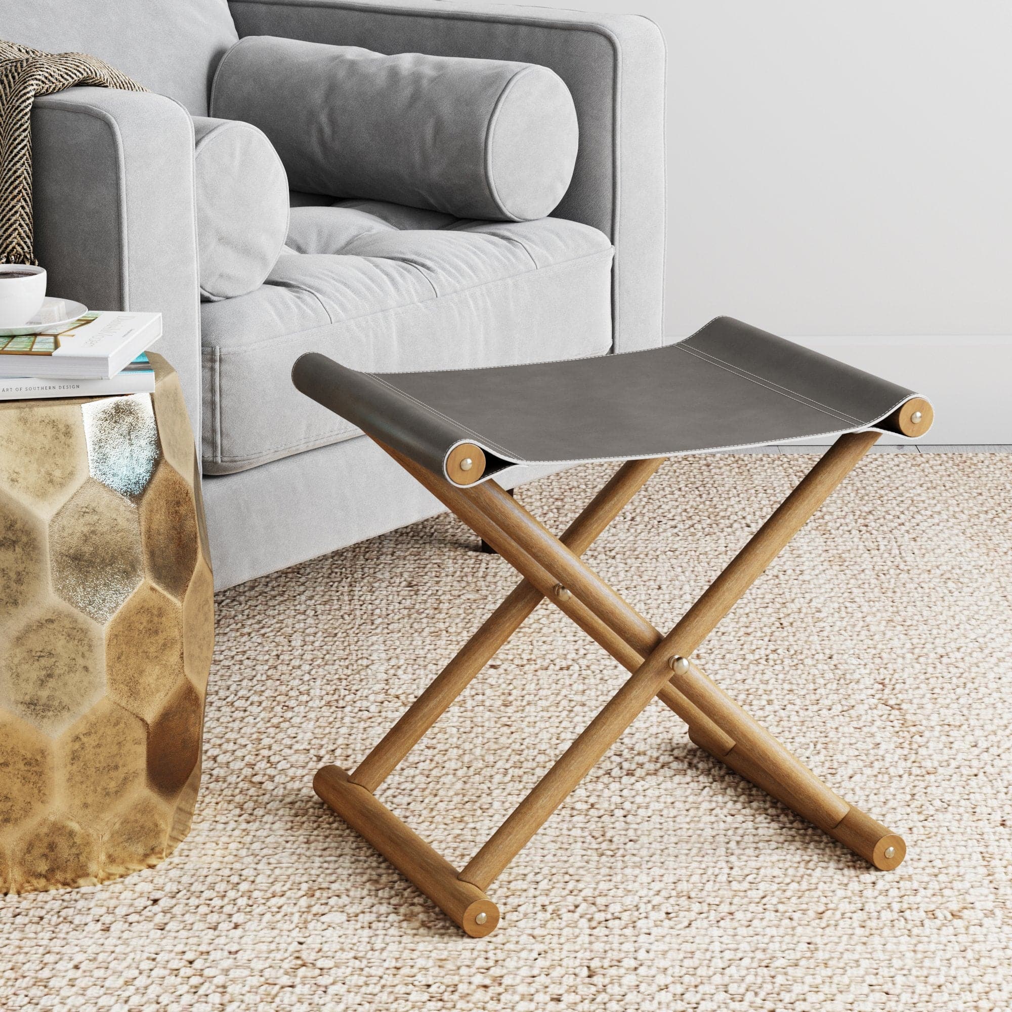 leather folding stool