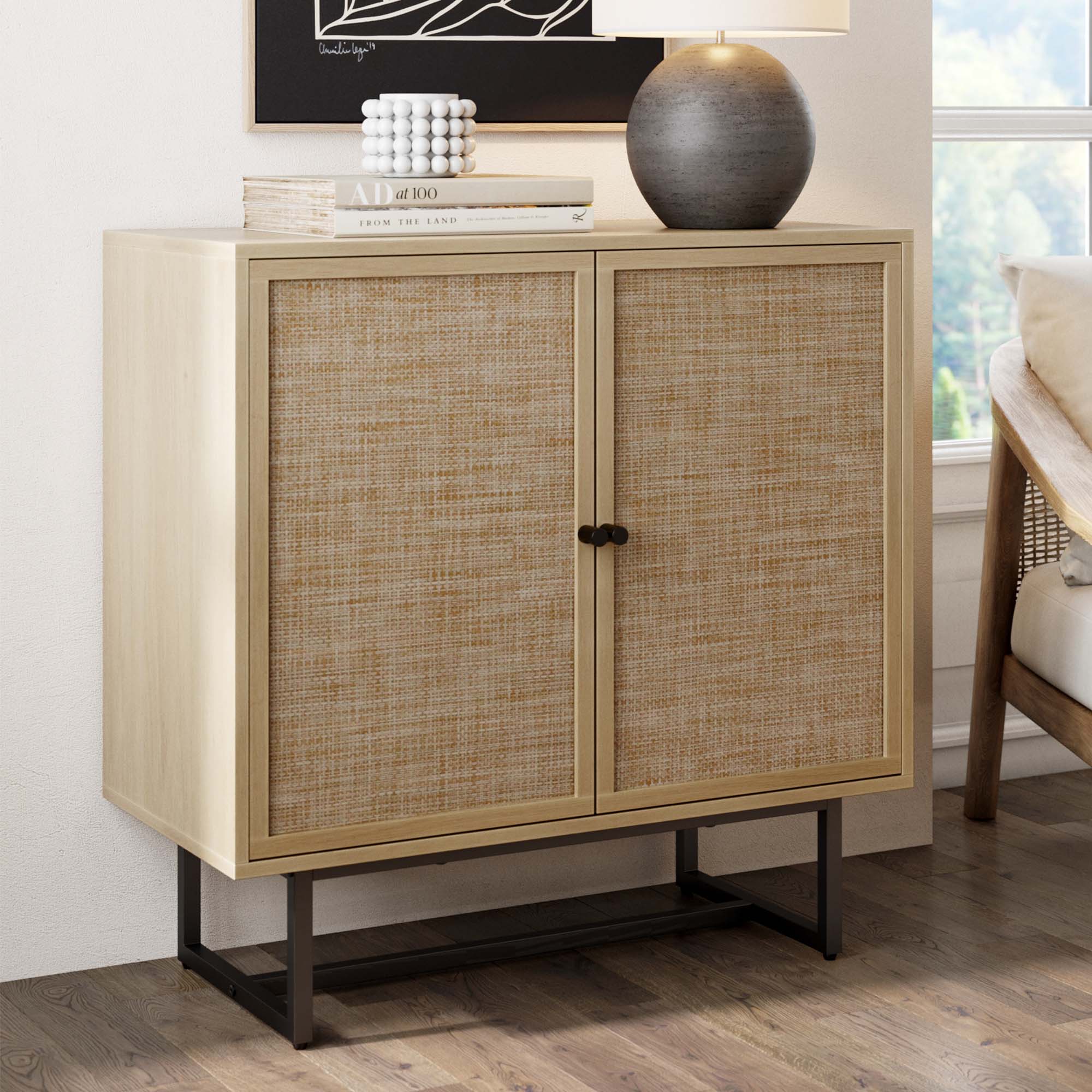 Wood & Rattan Storage Cabinet Light Oak - Nathan James product image