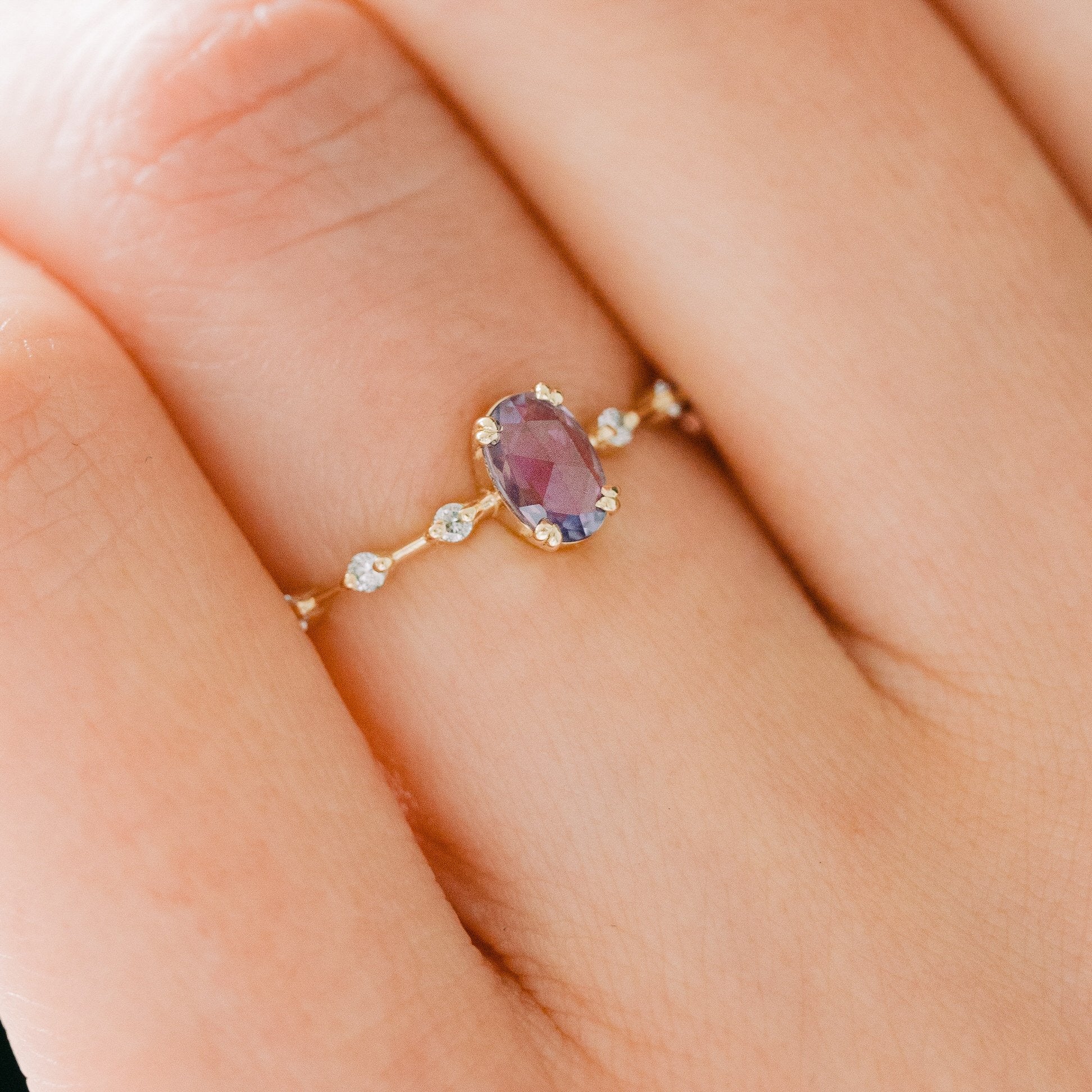 Rose Cut Purple Sapphire Petite Distance Ring