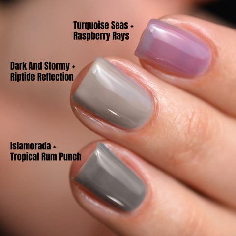 BLUSH Lacquers layering complimentary color jelly nail polishes to create muddy colors.