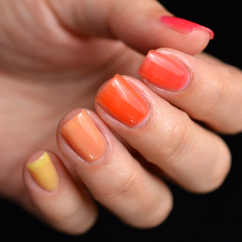 BLUSH Lacquers Warm toned jelly gradient skittle manicure