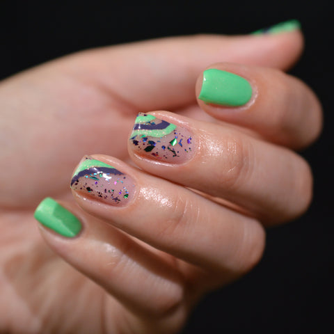 Negative Space Neon Manicure with Carnival Glass, Twilight and Fireworks
