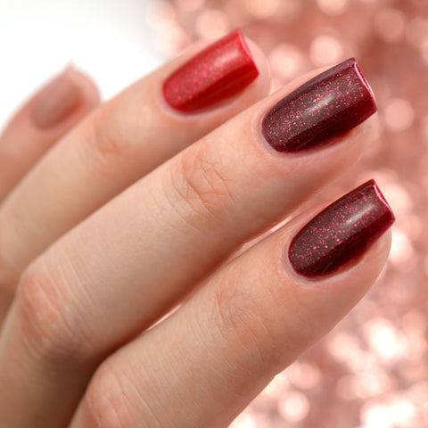 BLUSH Lacquers Sexy Valentine's Day Skittle Manicure with Tartan Rose, Ruby Rose and Rose a la Mode