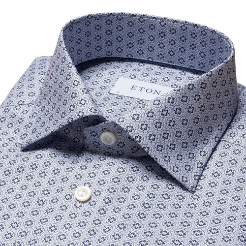 Brown Houndstooth Print Signature Twill Shirt - Eton