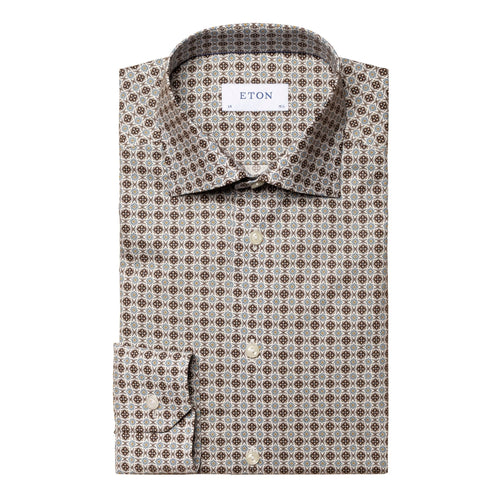 White Floral Print Signature Twill Shirt - Eton