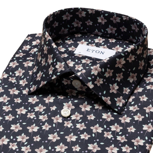 White Floral Print Signature Twill Shirt - Eton