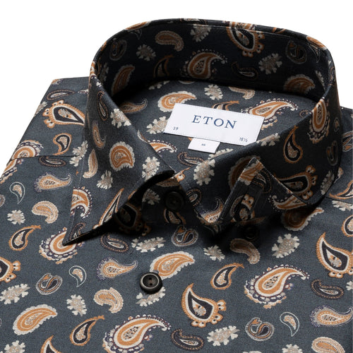 Navy Paisley Print Jersey Shirt - Eton