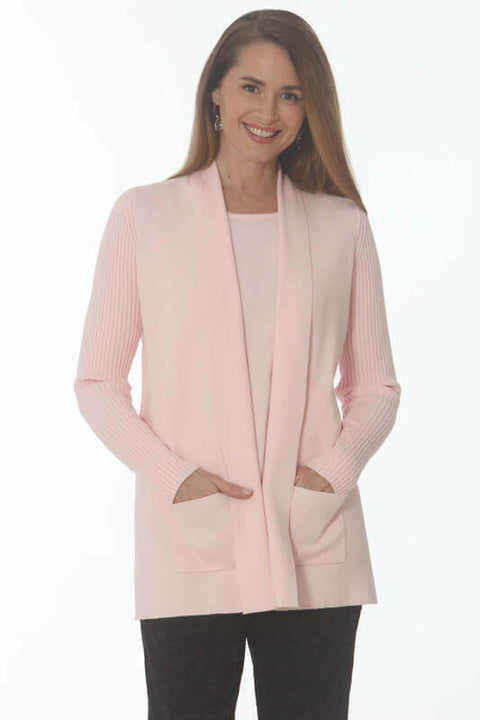 Knit Ribbed Sleeve Cardigan in Light Pink available at Mildred Hoit in Palm Beach.