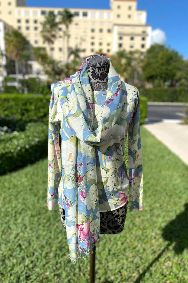 Silk Cashmere Scarf Floral Garden