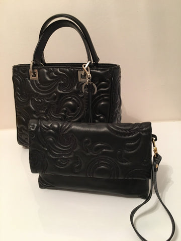 Luxury Leather Handbag with Matching Purse | Paisley Design