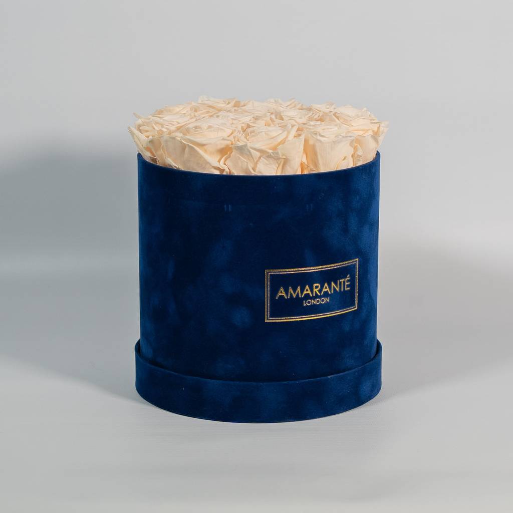 Champagne forever flowers in Blue Hatbox