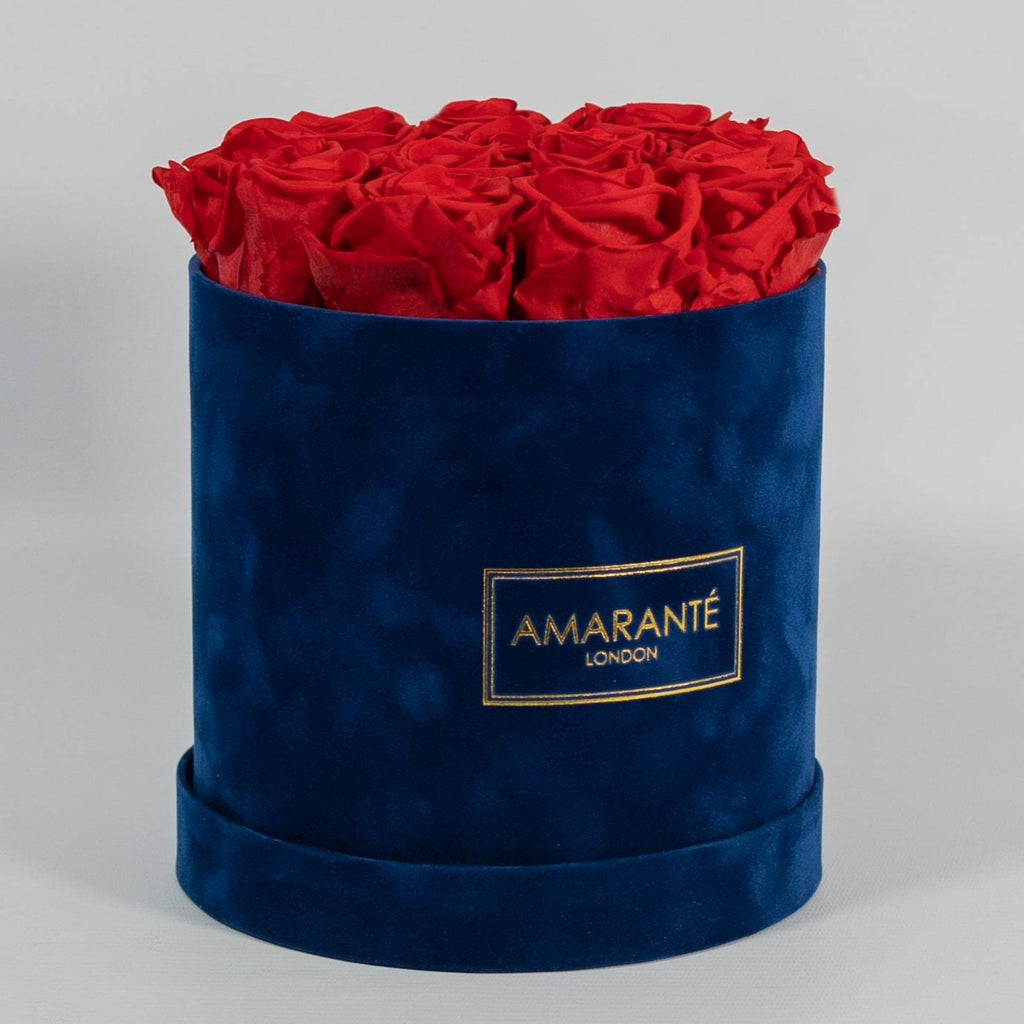 Red Forever Roses in blue rose box