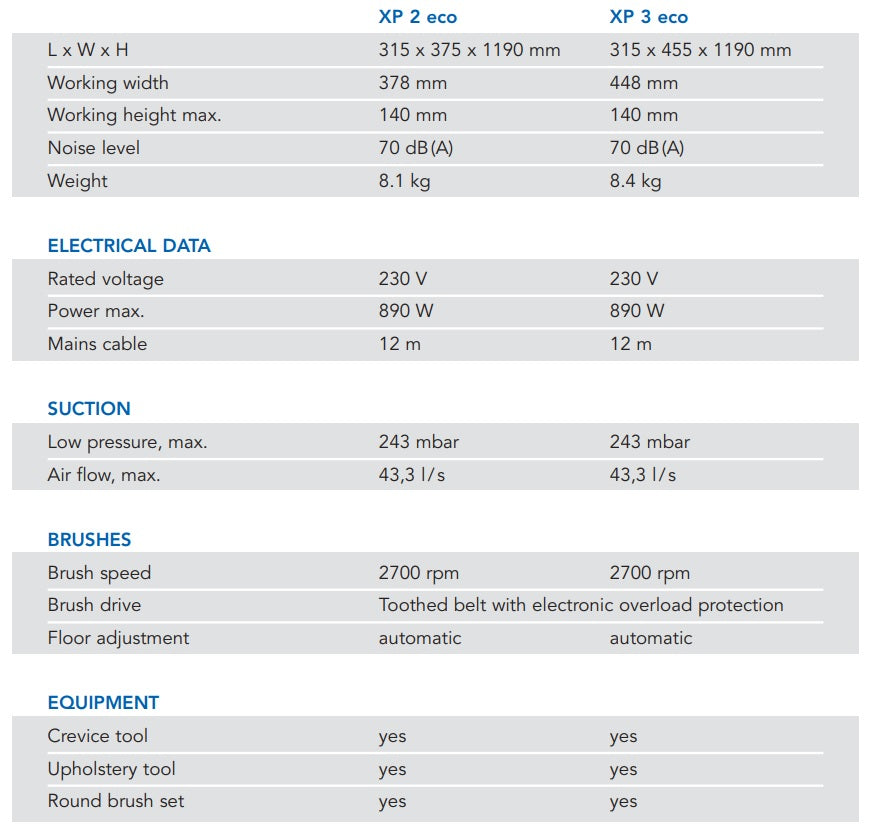 Columbus upright vacuum cleaner specs