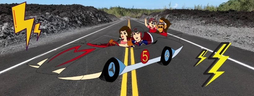 Two Lane Highway with Speed Racer Graphic and Lightening Bolt Graphics Showing Variable Speeds