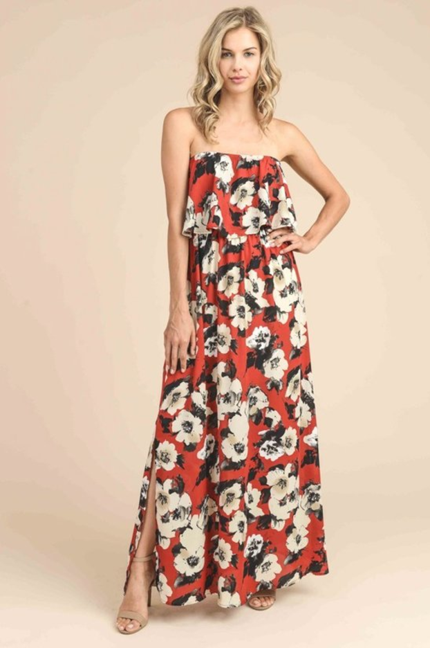 floral maxi dress with ruffles