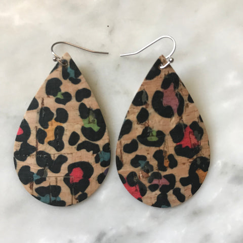 Brown and Black Tiger Print Cork Teardrop Earrings – Betty Jane Boutique