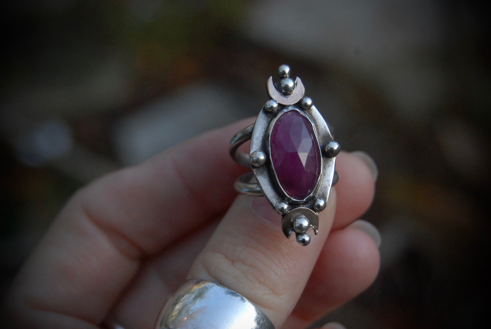 Pink Sapphire Moon Ring sz-5.75