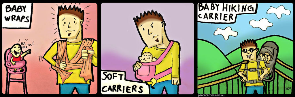 Three stages of babywearing - transition from soft to framed carriers