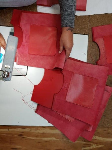 Here Tanya is diligently sewing the top hem of the Giovanni tote Bag, to create a beautifully finished edge.