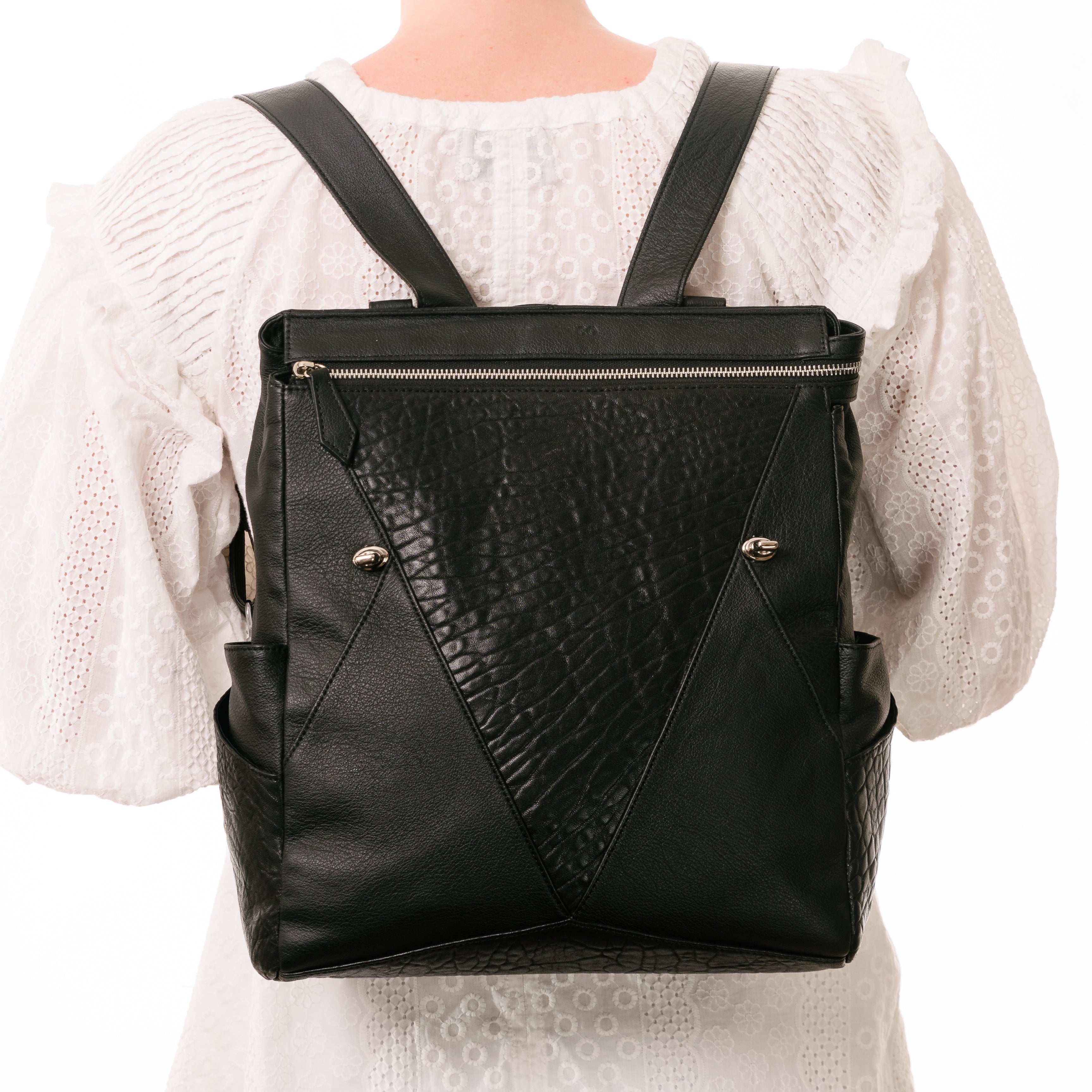 black leather nappy bag