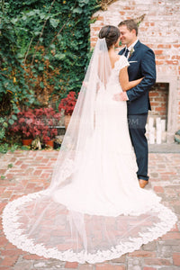 ivory veil with lace trim