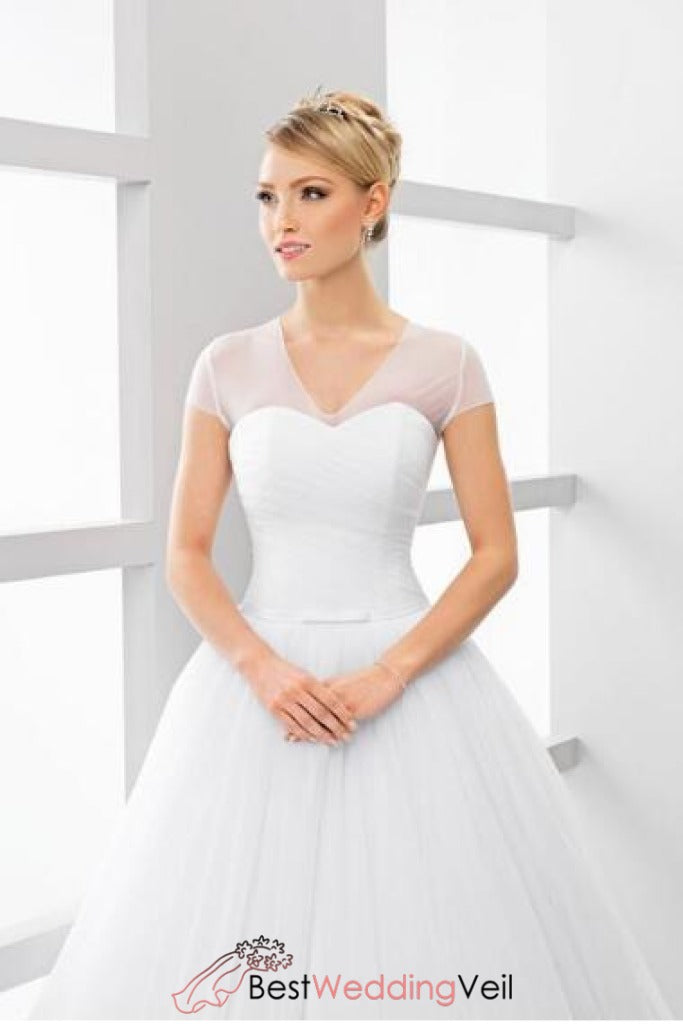 short sleeve v neck wedding dress