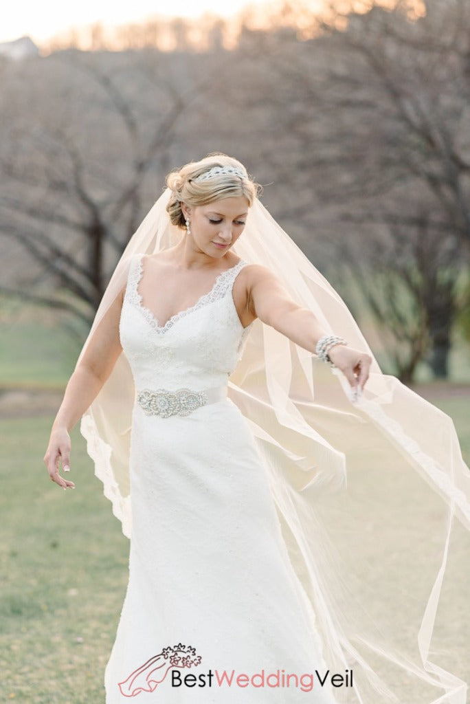 ivory long wedding veil