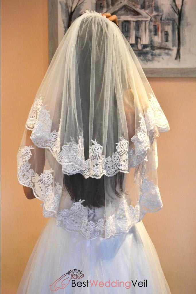 Wedding Veils Elbow Lace Trim 