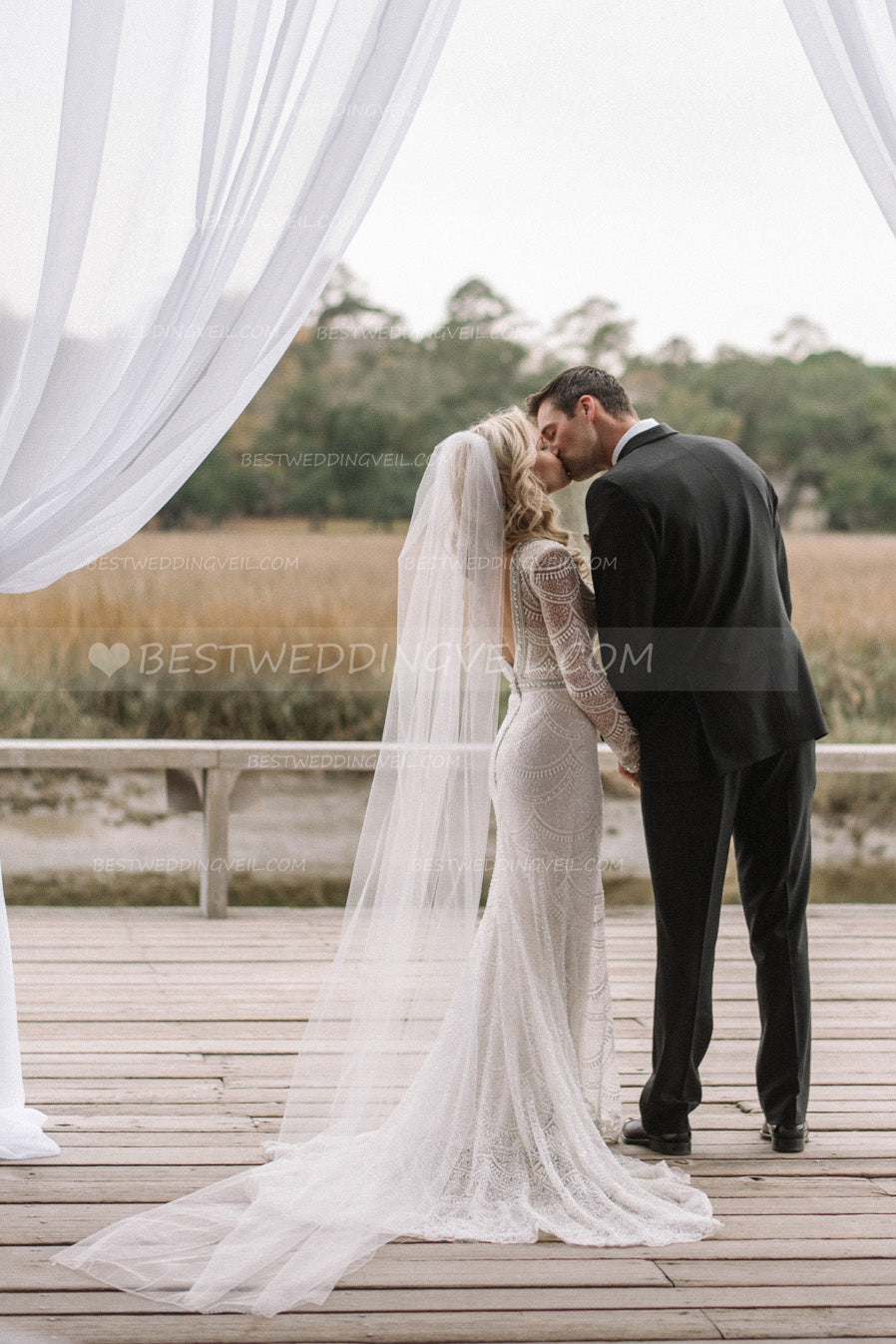 ivory long wedding veil