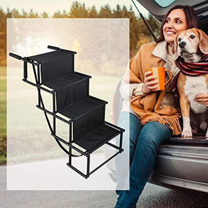 Dog Car Step Stairs Metal Frame Folding Pet Ramp for Indoor Outdoor Use Portable and Lightweight Great for Cars Trucks and SUVs- 4 Steps