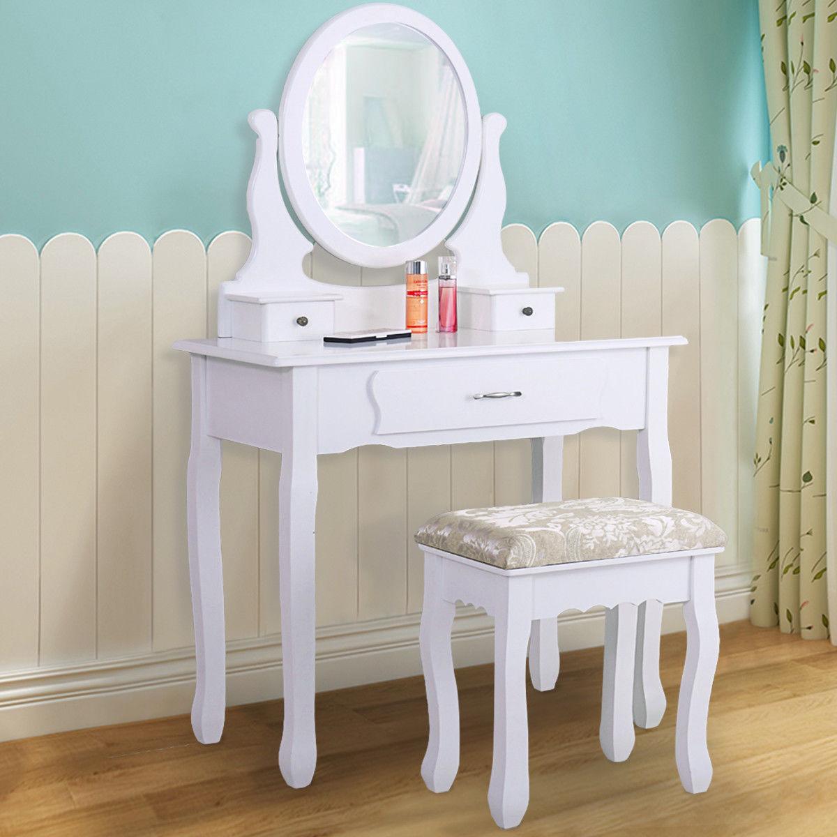 White Wood Makeup Vanity Dressing Table Set Sandinrayli