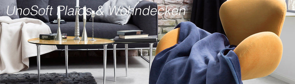 UnoSoft Kuscheldecken oder auch Wohndecken im modernen Loft abgebildet