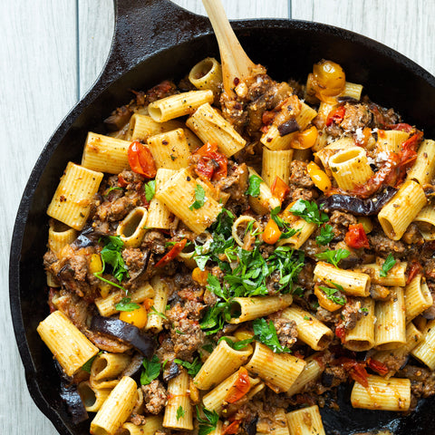 Rigatoni con Manzo e Melanzane (Beef and Eggplant) - Pre